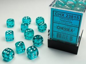 Dés (12mm) - Chessex 23815 : Translucent Teal/White