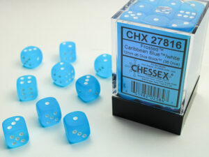 Dés (12mm) - Chessex 27816 : Frosted Caribbean Blue/White