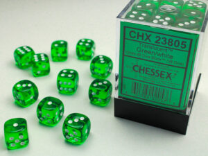 Dés (12mm) - Chessex 23805 : Translucent Green/White