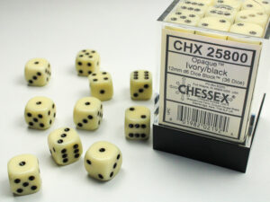 Dés (12mm) - Chessex 25800 : Opaque Ivory/Black