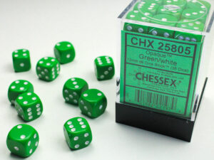 Dés (12mm) - Chessex 25805 : Opaque Green/White