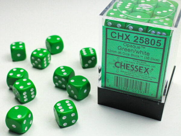 Dés (12mm) - Chessex 25805 : Opaque Green/White