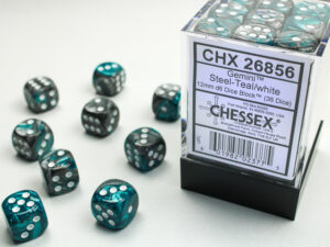 Dés (12mm) - Chessex 26856 : Gemini Steel-Teal/White